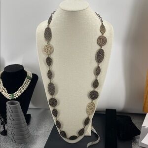 2.11.26-19Chico's Textured Geometric Goldtone & Coppertone Necklace (19.5”+2.5”)